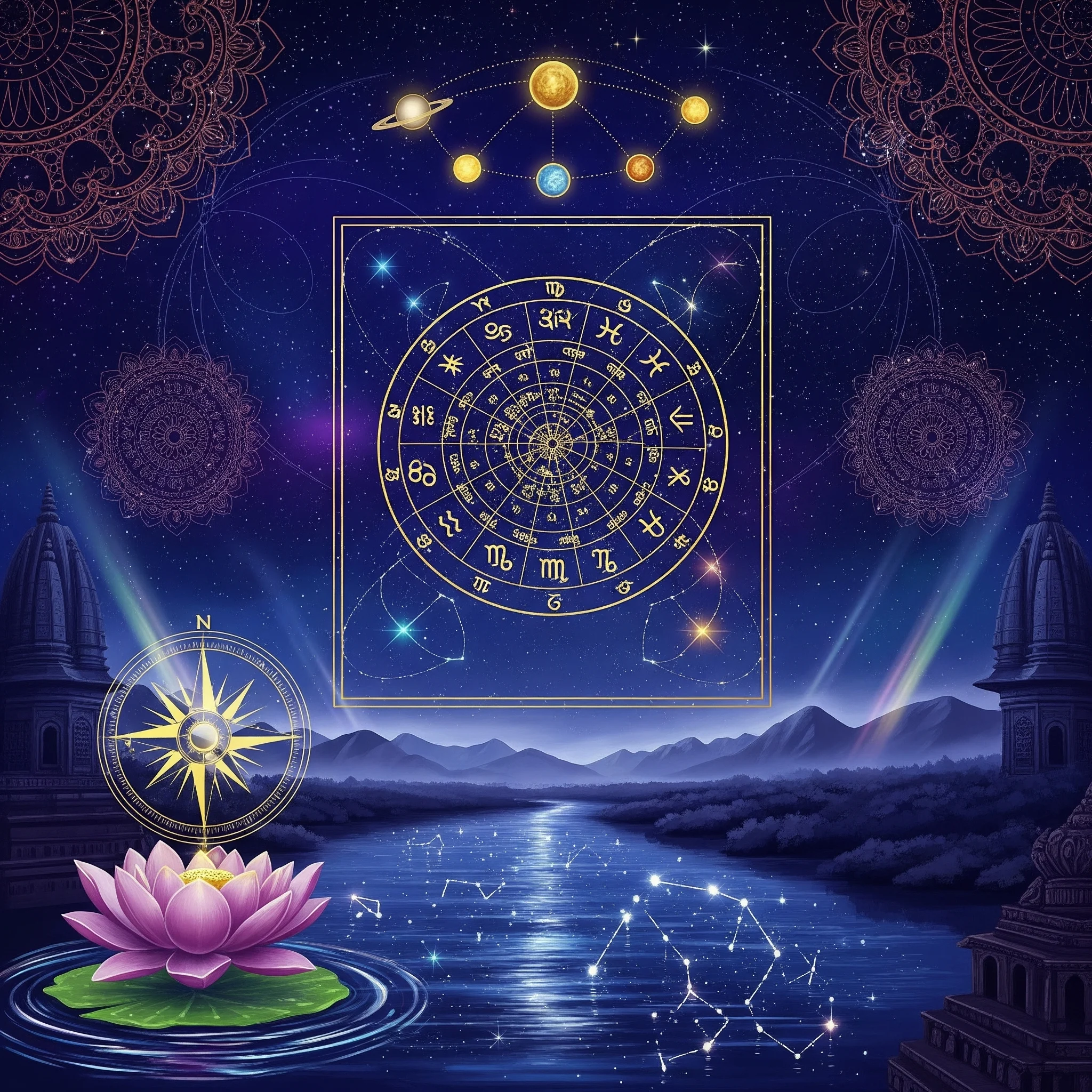 Astrologer analyzing a Vedic birth chart